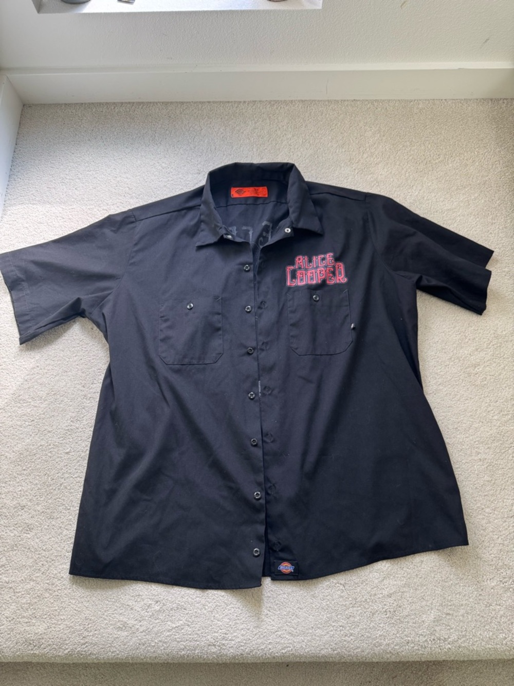 Dickies Black Short-Sleeve Button-Front Work Shirt with Pink Logo